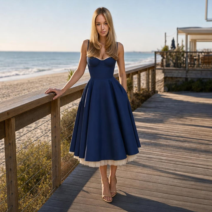 Women's Tulle Midi Dress in Blue, front view