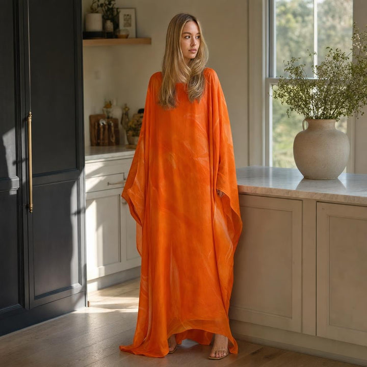 Women's Long Sleeve Evening Maxi Dress in Orange, front view