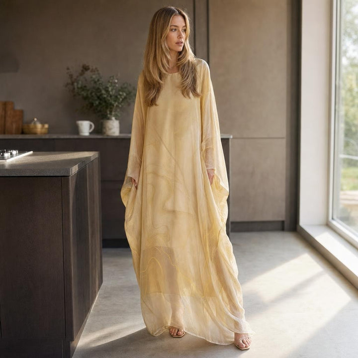 Women's Long Sleeve Evening Maxi Dress in Yellow, front view
