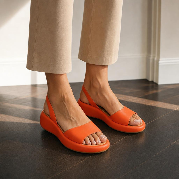 Women's Minimalist Open Toe Sandals in Orange, front view