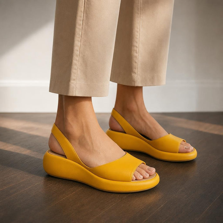 Women's Minimalist Open Toe Sandals in Yellow, front view