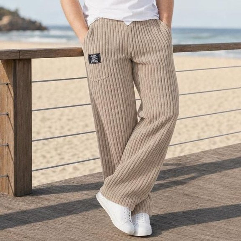 Men's Wide Leg Corduroy Pants in Beige, front view