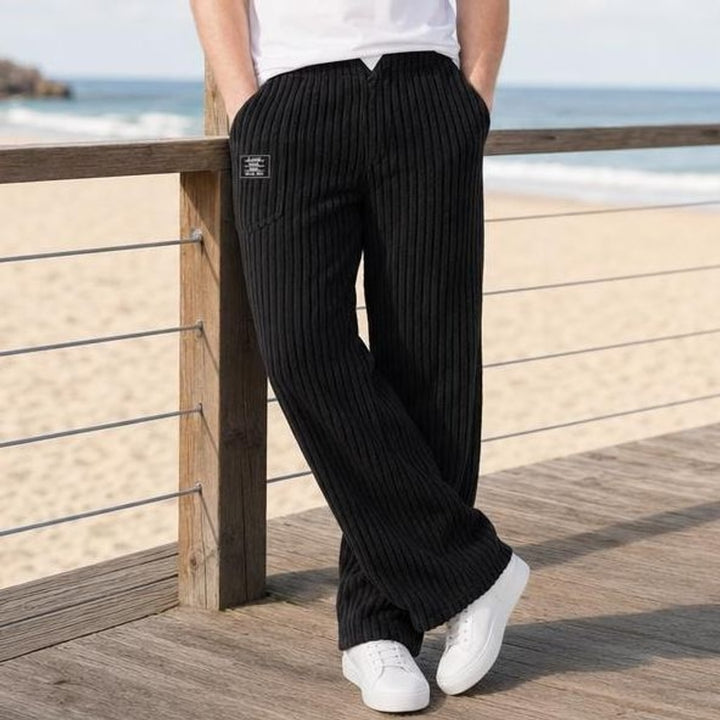 Men's Wide Leg Corduroy Pants in Black, front view