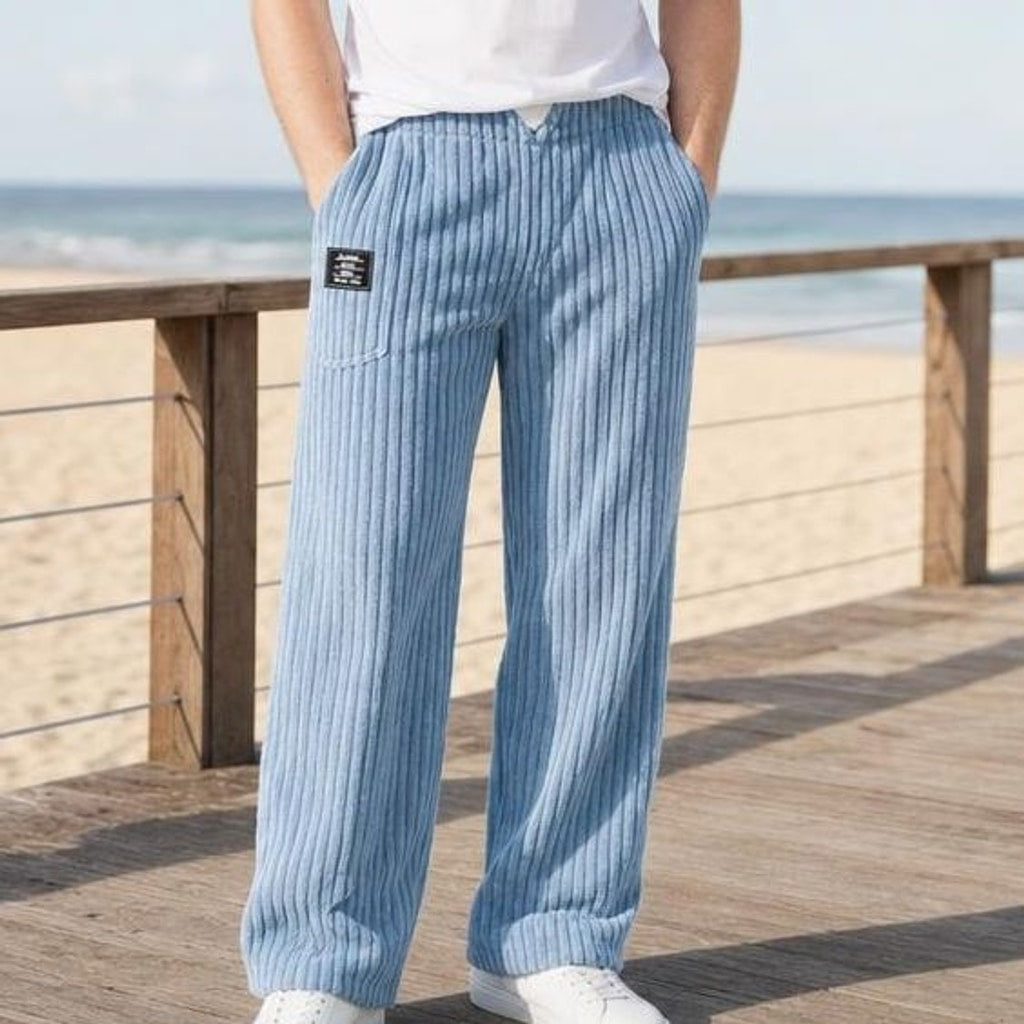 Men's Wide Leg Corduroy Pants in Blue, front view