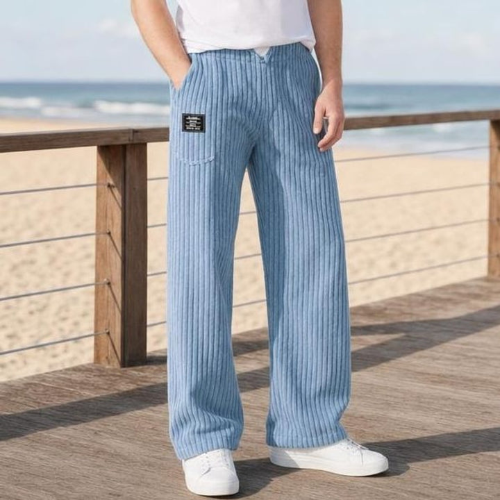 Men's Wide Leg Corduroy Pants in Blue Pocket, front view