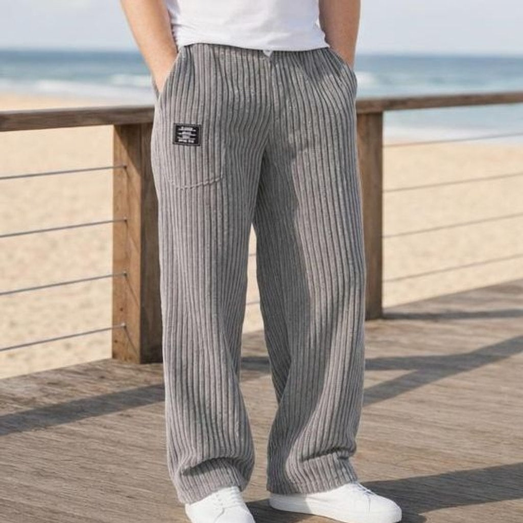 Men's Wide Leg Corduroy Pants in Grey, front view