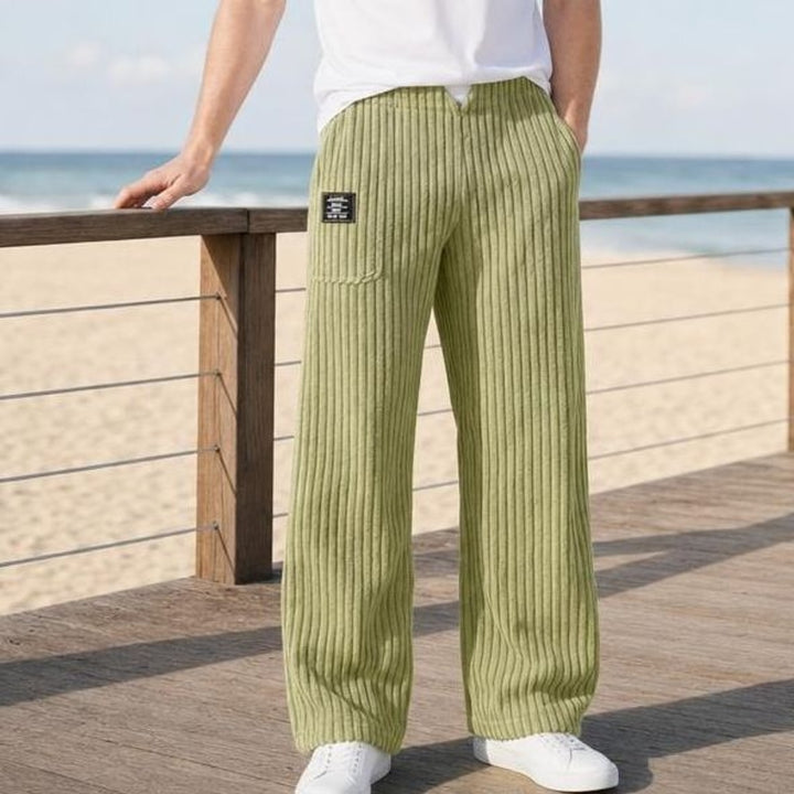 Men's Wide Leg Corduroy Pants in Light Green, front view