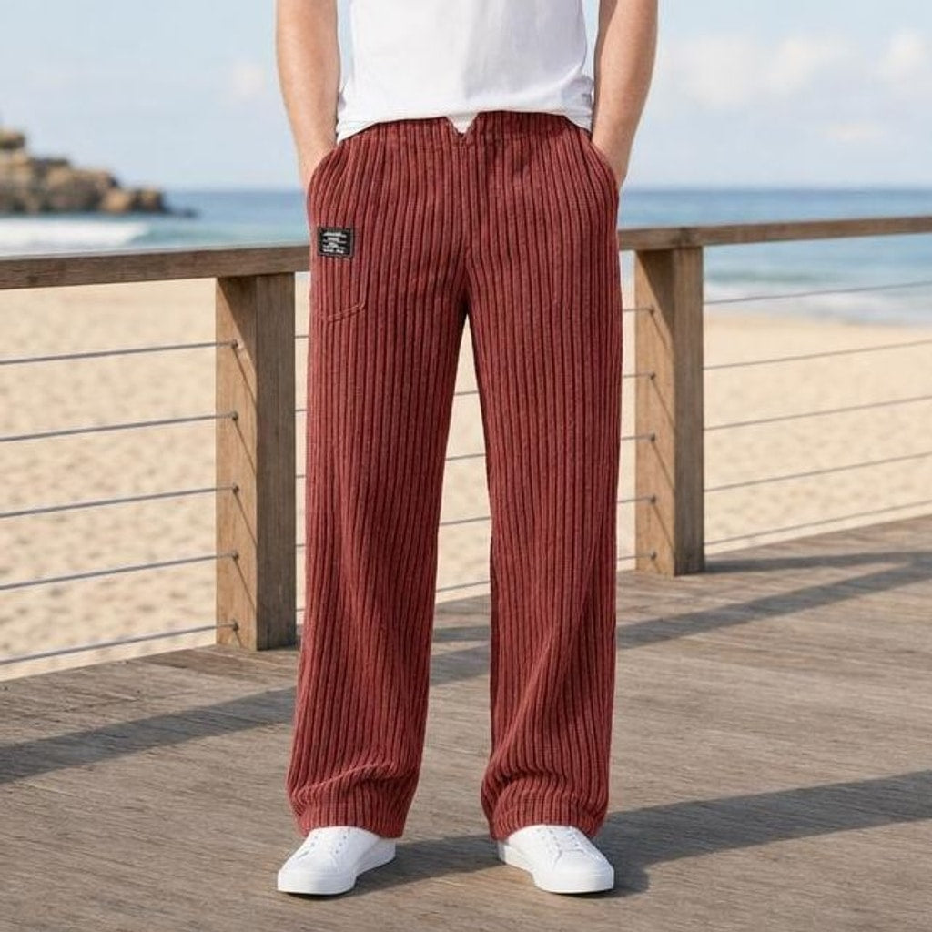 Men's Wide Leg Corduroy Pants in Red, front view