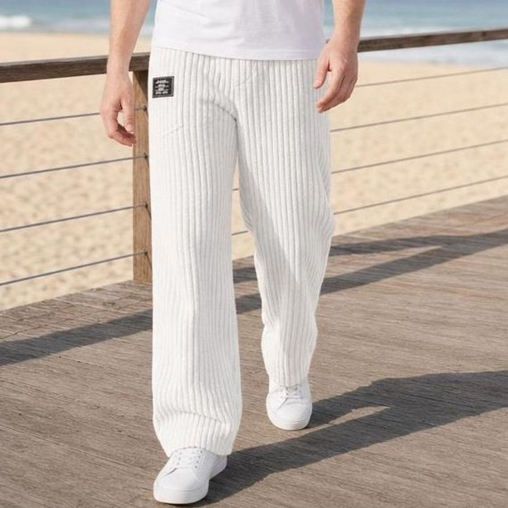 Men's Wide Leg Corduroy Pants in White, front view