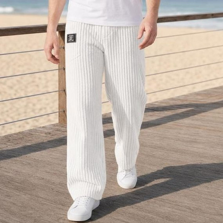 Men's Wide Leg Corduroy Pants in White, front view