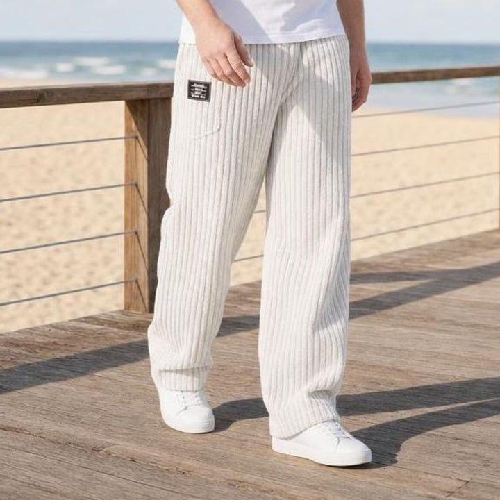 Men's Wide Leg Corduroy Pants in White Pocket, front view
