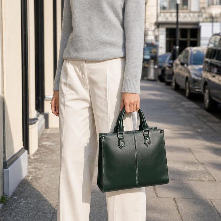 Women's Vegan Leather Shoulder Bag in Green, front view