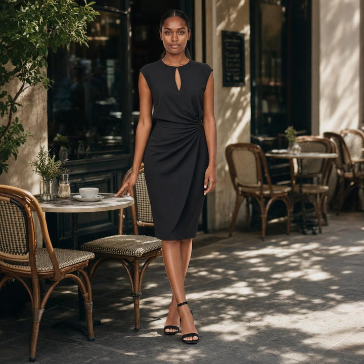 Women's summer Midi Dress in Black, front view