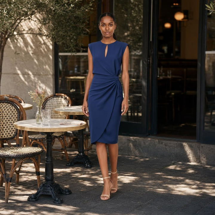 Women's summer Midi Dress in Navy Blue, front view