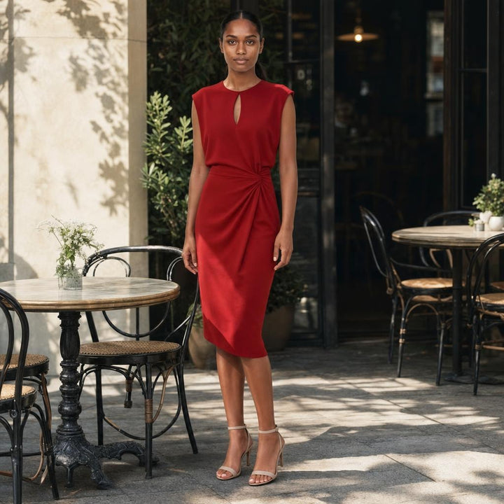 Women's summer Midi Dress in Red, front view
