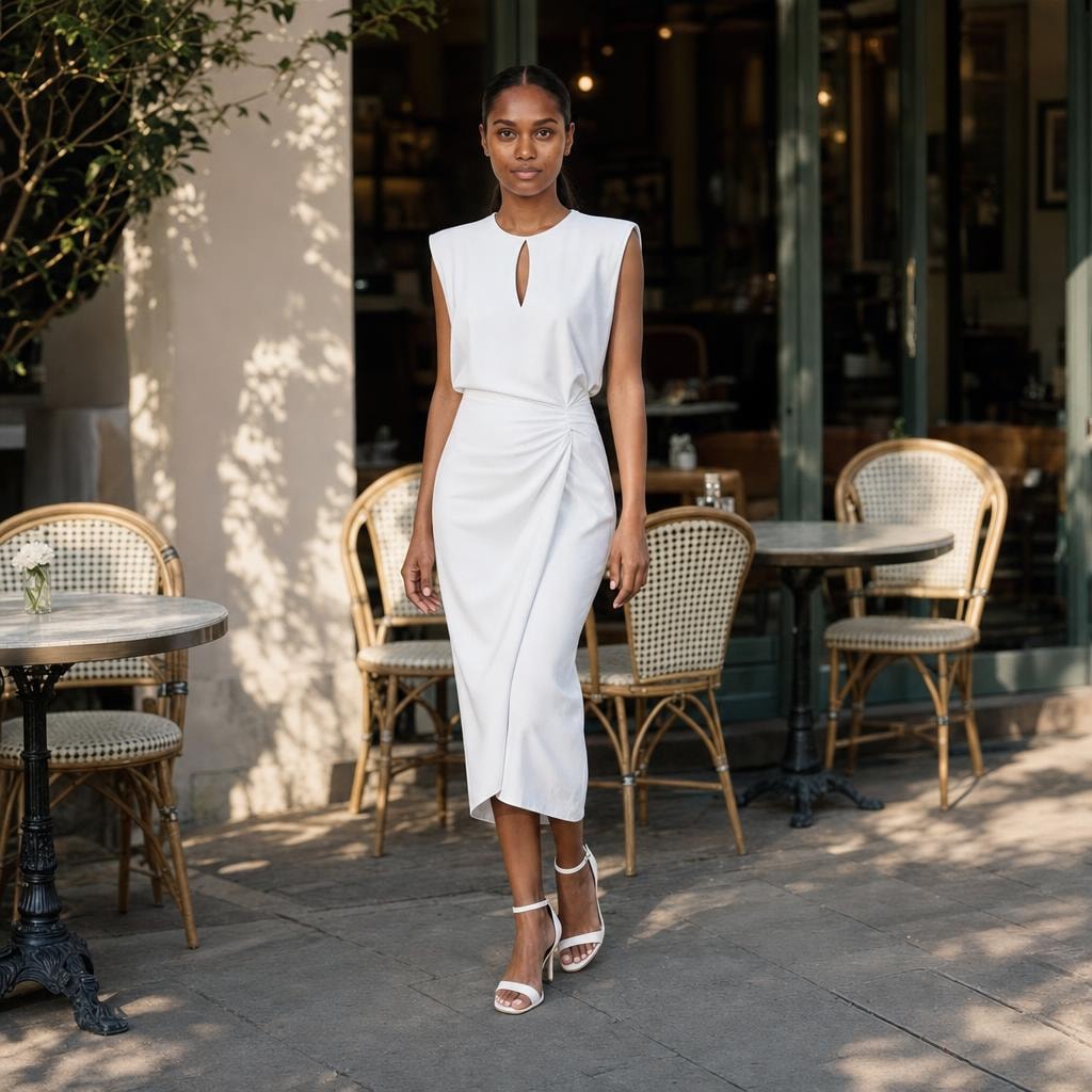 Women's summer Midi Dress in White, front view