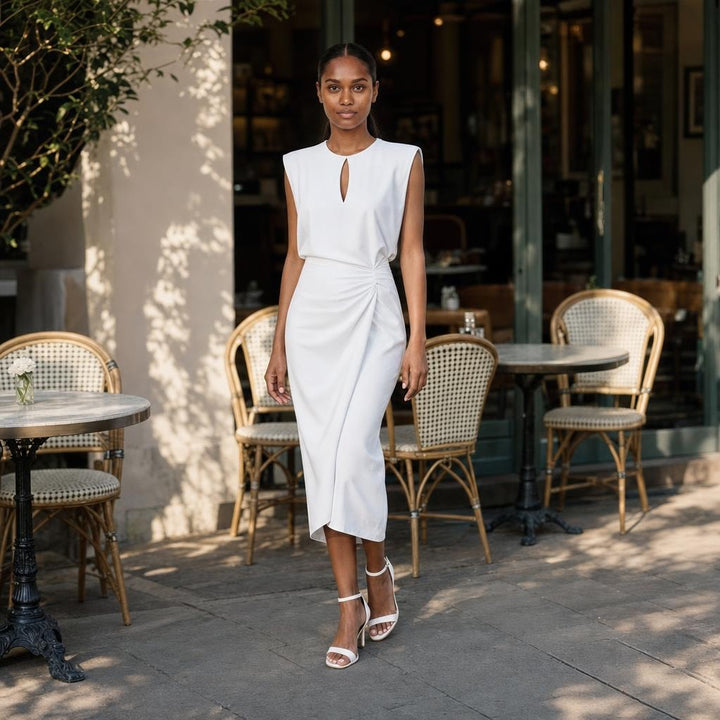 Women's summer Midi Dress in White, front view