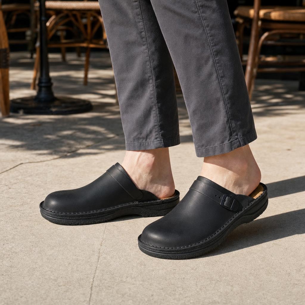 Men's Buckle Slip On Shoes in Black, front view