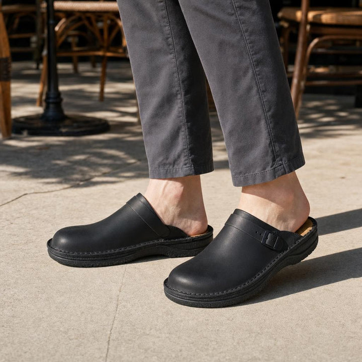Men's Buckle Slip On Shoes in Black, front view