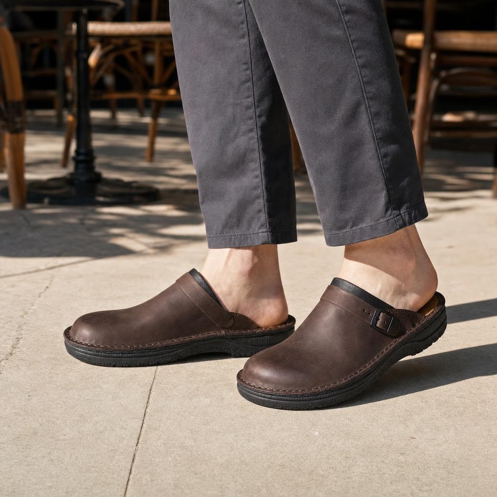 Men's Buckle Slip On Shoes in Brown, front view