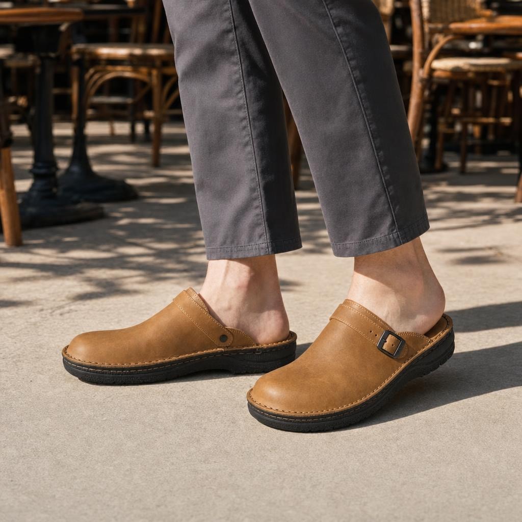 Men's Buckle Slip On Shoes in Khaki, front view