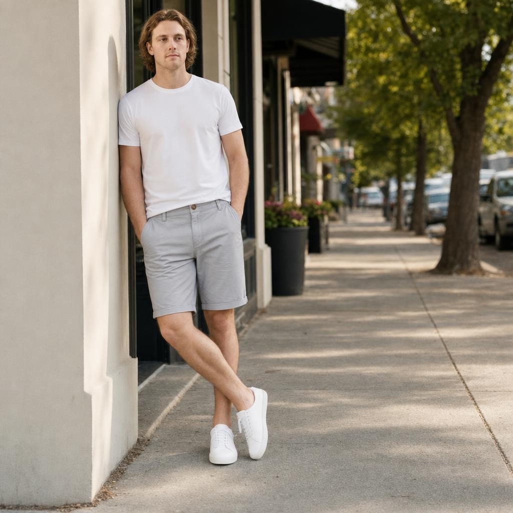 Men's Button Front Chino Shorts in Hellgrau, front view