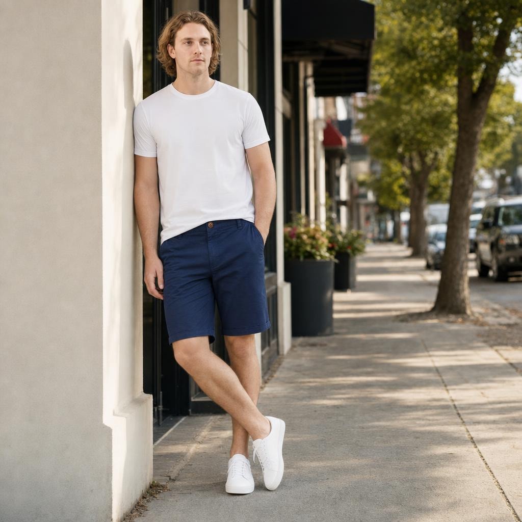 Men's Button Front Chino Shorts in Navy, front view