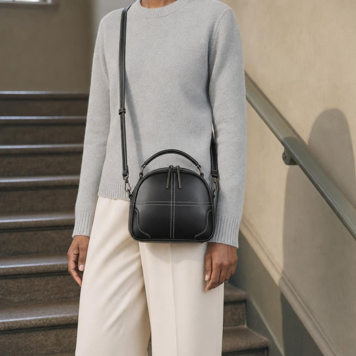 Women's Vegan Leather Crossbody Bag in Black, front view