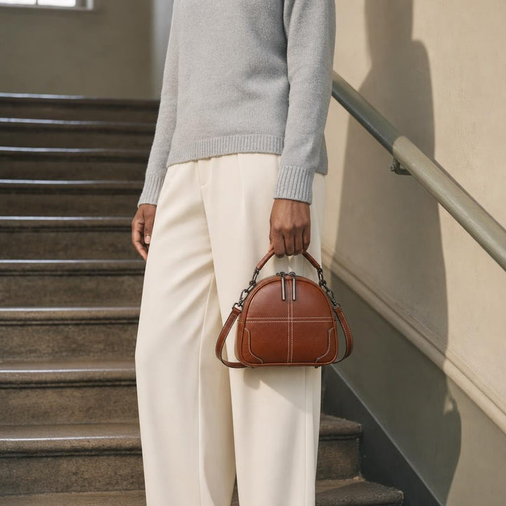 Women's Vegan Leather Crossbody Bag in Brown, front view