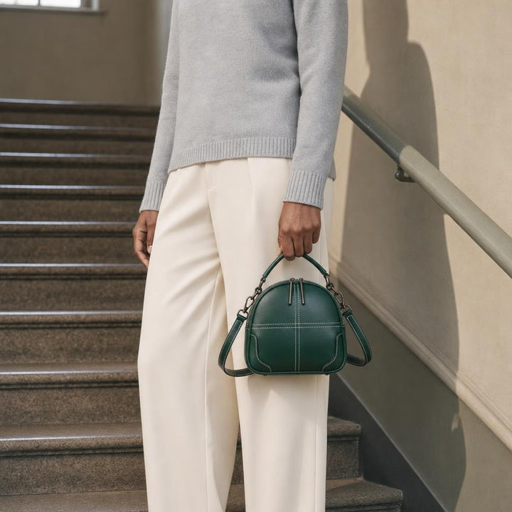 Women's Vegan Leather Crossbody Bag in Green, front view