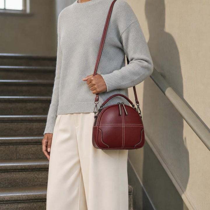 Women's Vegan Leather Crossbody Bag in Red, front view