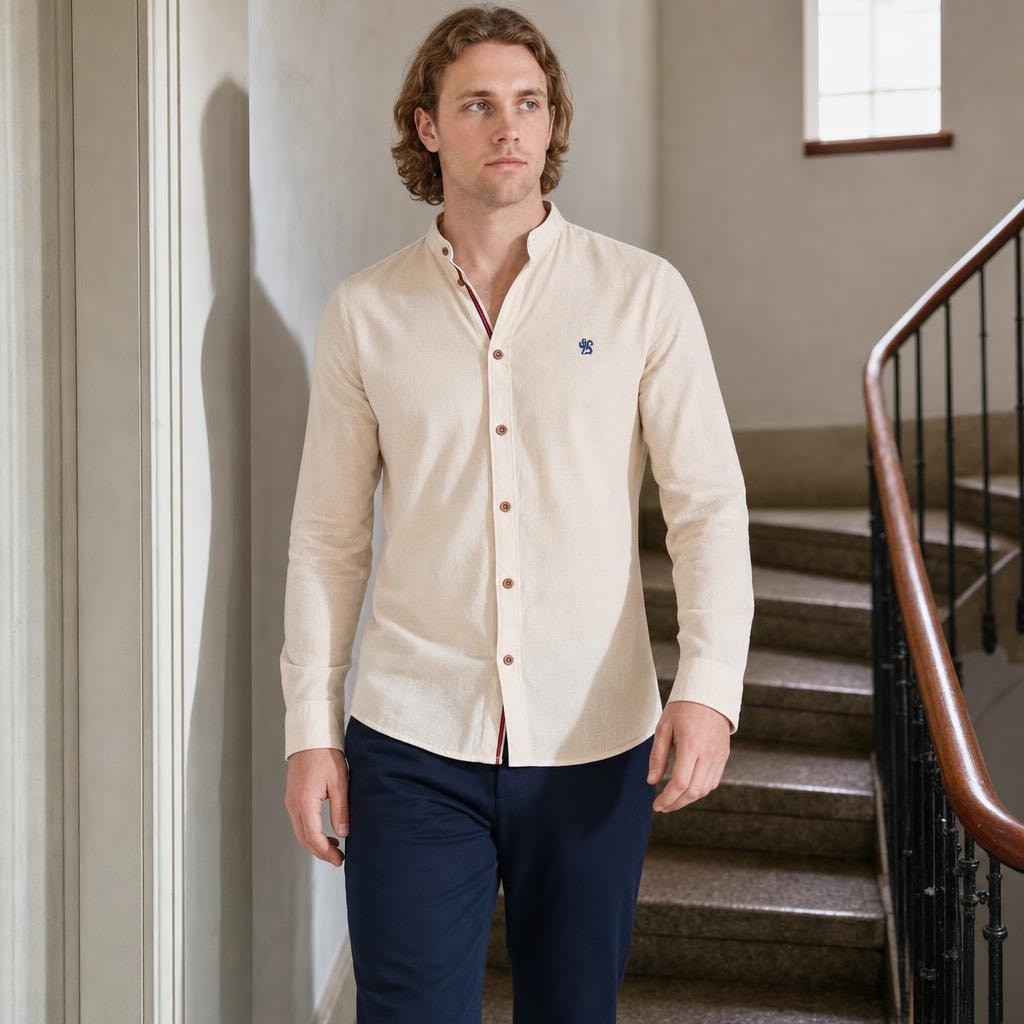 Men's Button Up Smart Casual Shirt in Apricot, front view