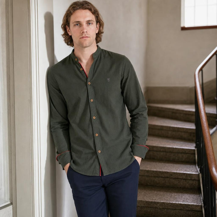 Men's Button Up Smart Casual Shirt in Army green, front view
