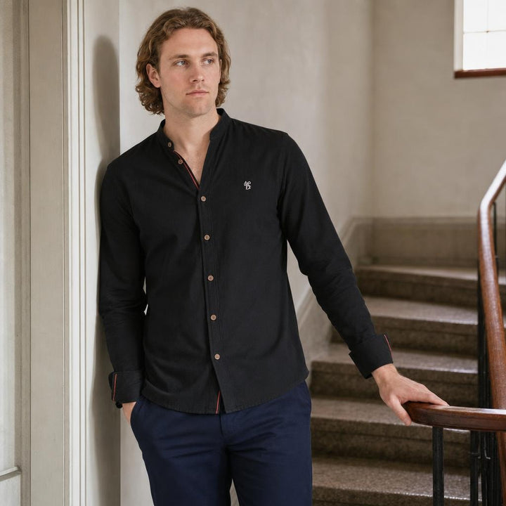 Men's Button Up Smart Casual Shirt in Black, front view