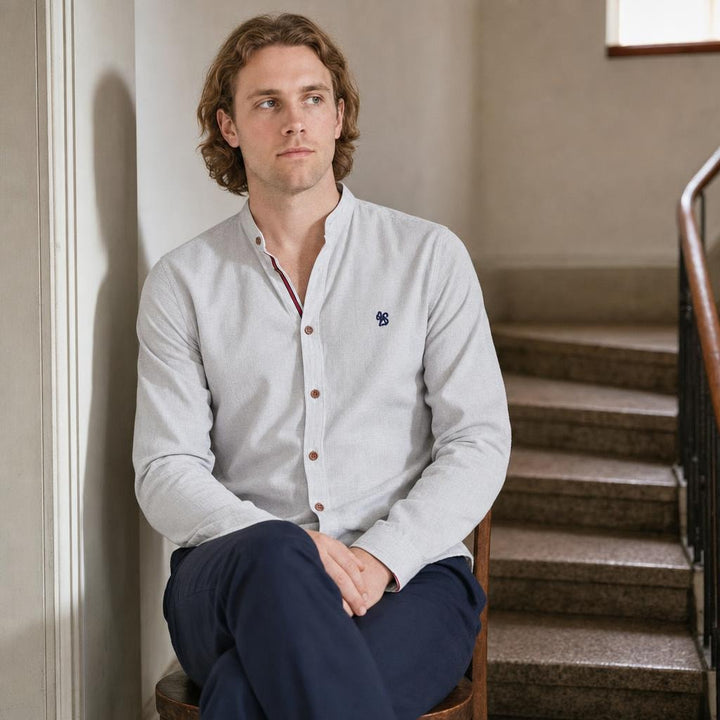 Men's Button Up Smart Casual Shirt in Grey, front view