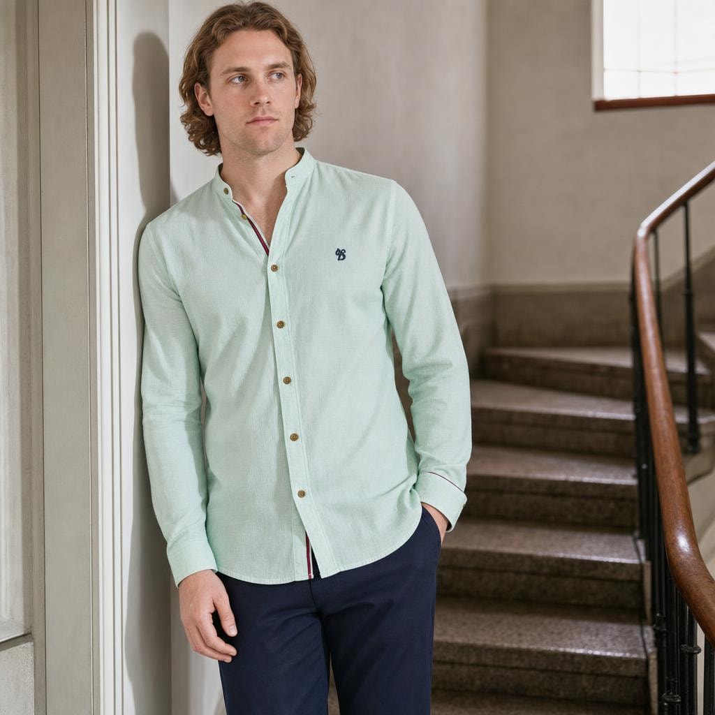 Men's Button Up Smart Casual Shirt in Light green, front view