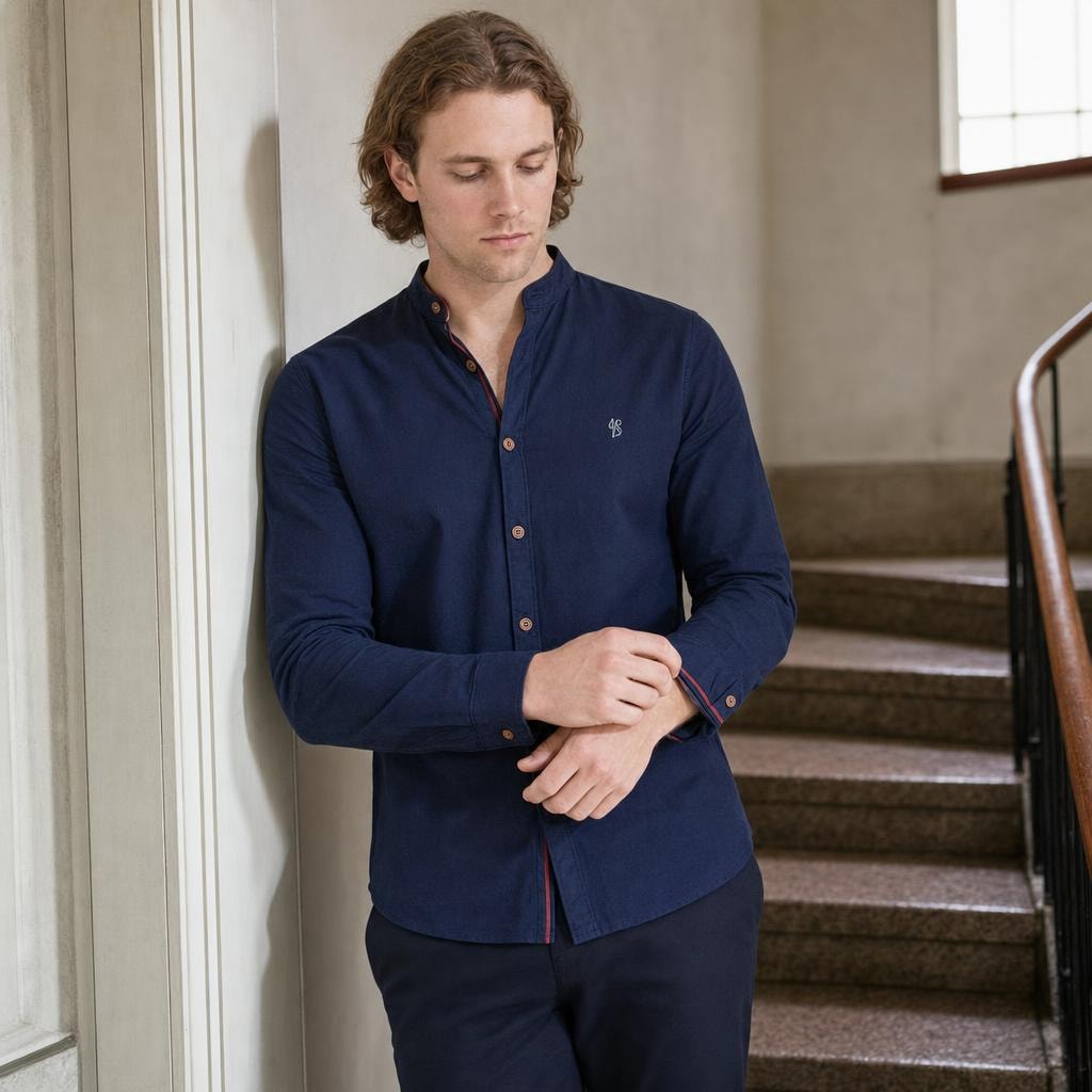 Men's Button Up Smart Casual Shirt in Navy, front view