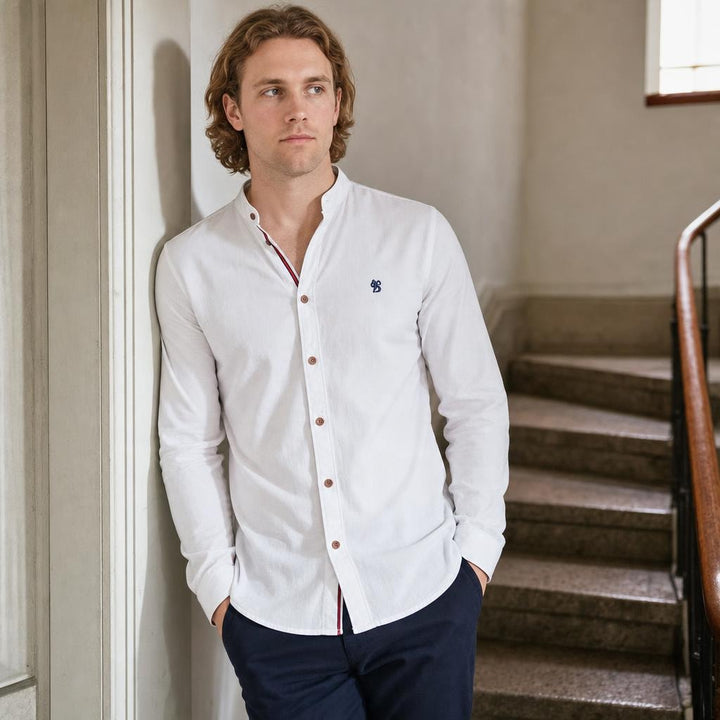 Men's Button Up Smart Casual Shirt in White, front view