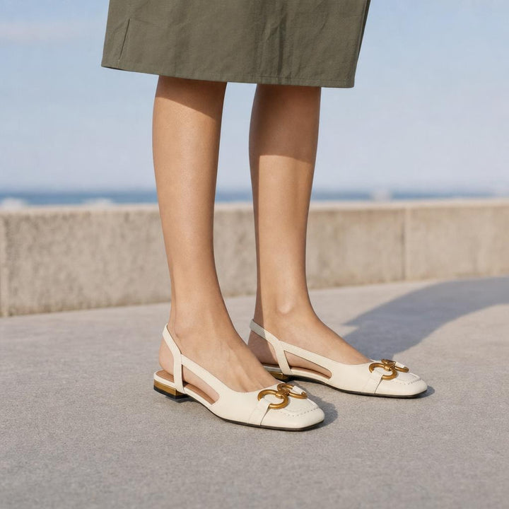 Women's Adjustable Buckle Strap Sandals in Beige, front view
