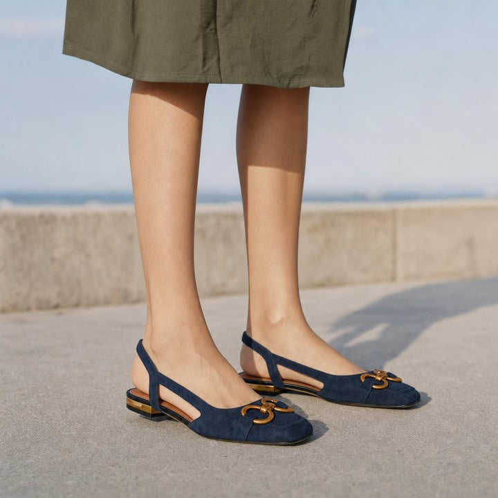 Women's Adjustable Buckle Strap Sandals in Dark Blue, front view