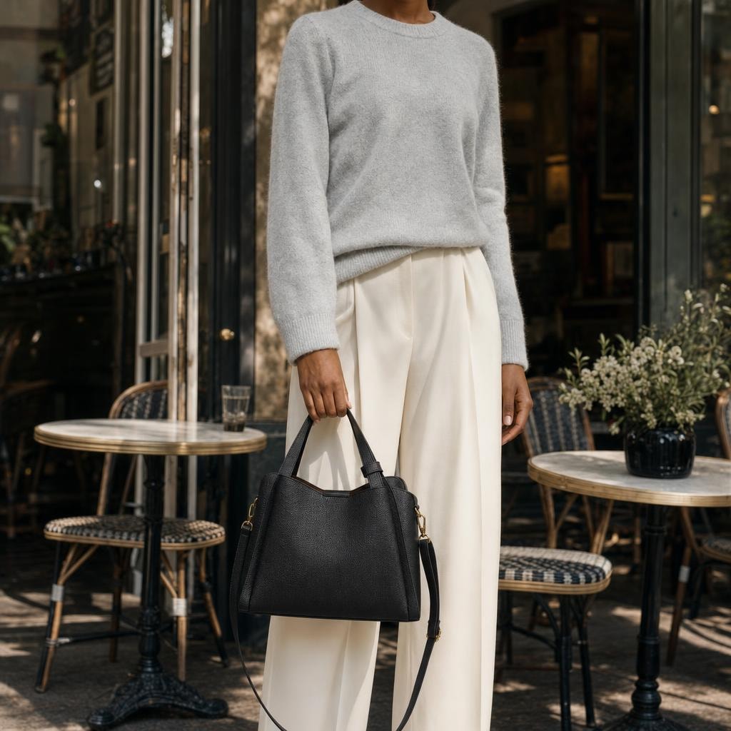 Women's Pebbled Crossbody Tote Bag in Black, front view