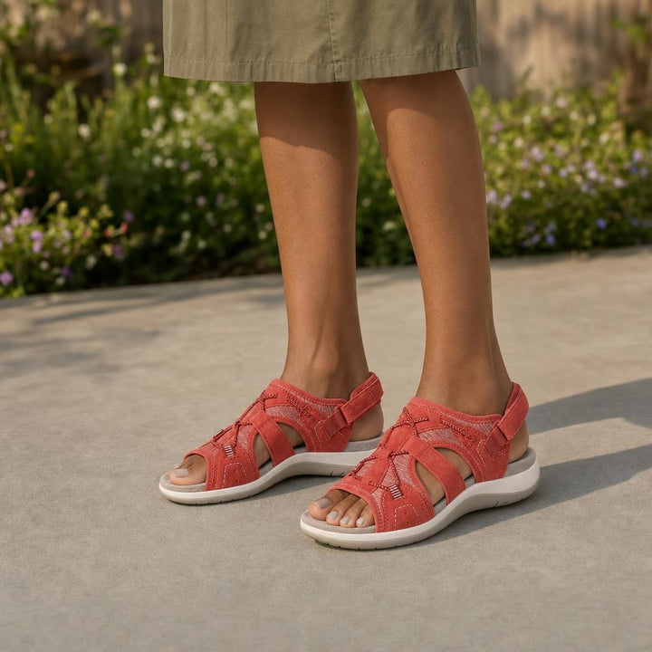 Women's Adventure Woven Sandals in Red, front view