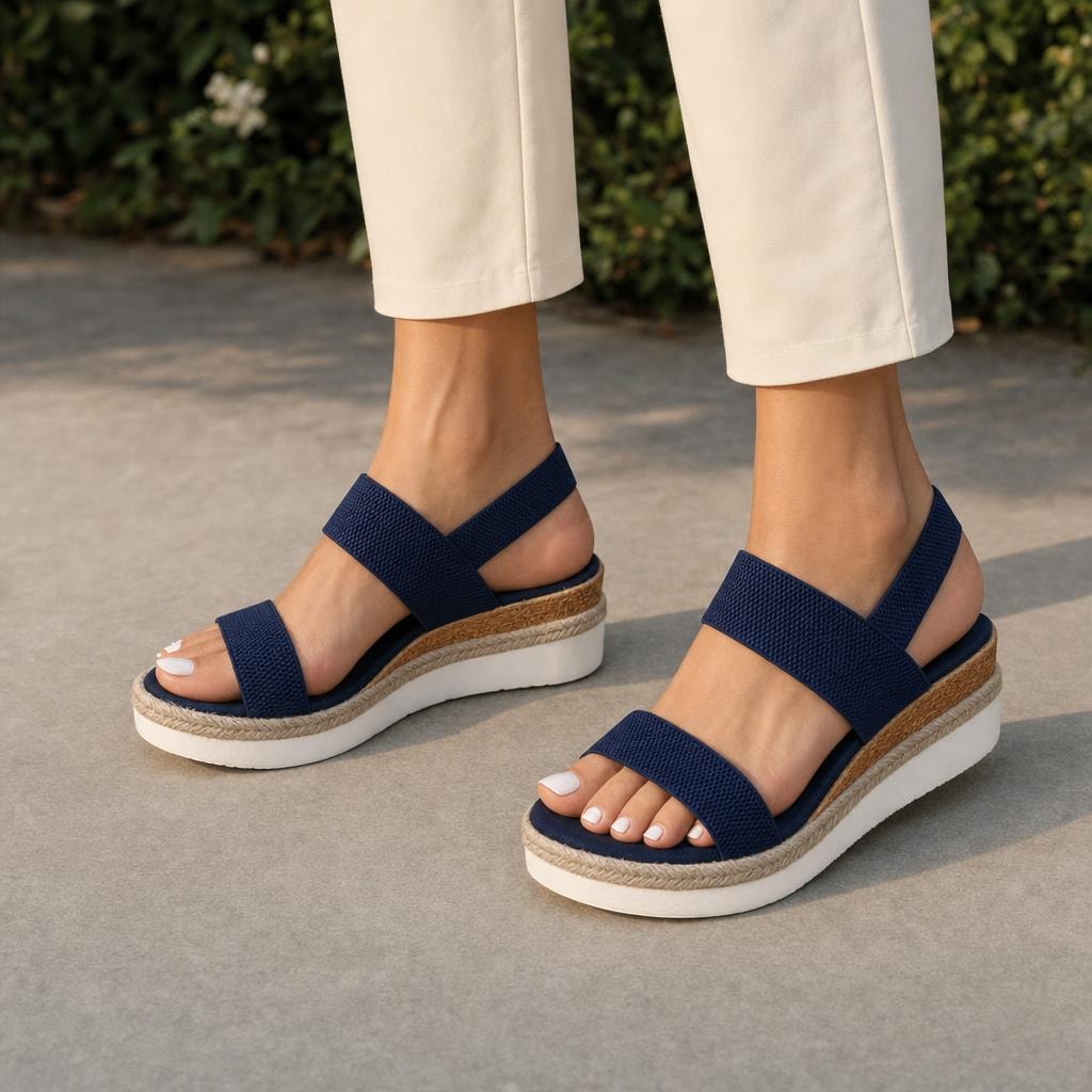 Women's Comfort Wedge Sandals in Blue, front view