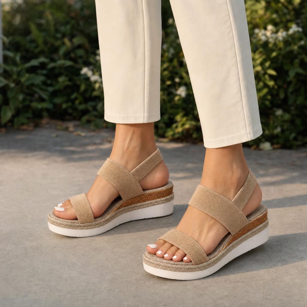 Women's Comfort Wedge Sandals in Brown, front view