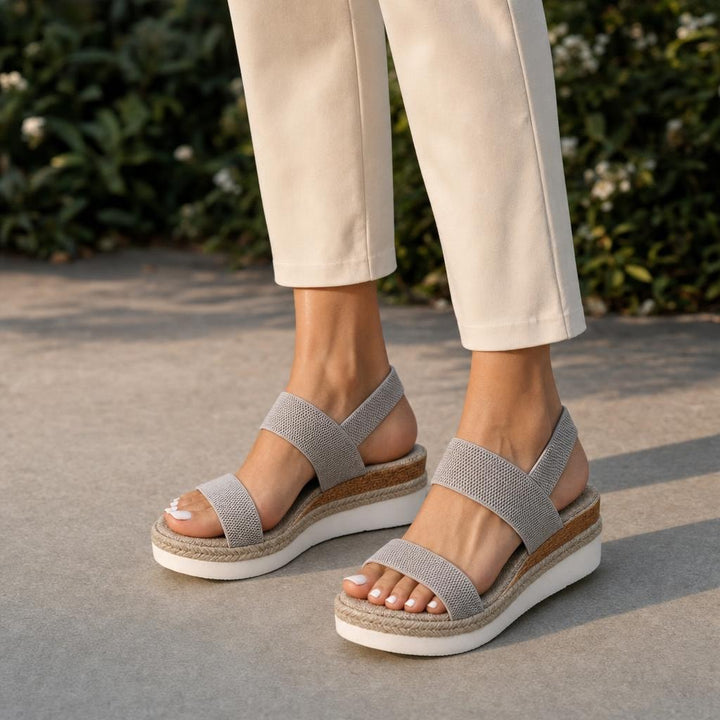 Women's Comfort Wedge Sandals in Grey, front view