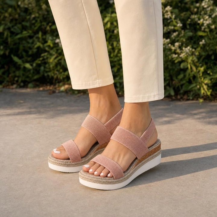 Women's Comfort Wedge Sandals in Pink, front view