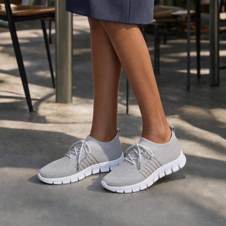 Women's Knit Lace Up Shoes in Grey, front view