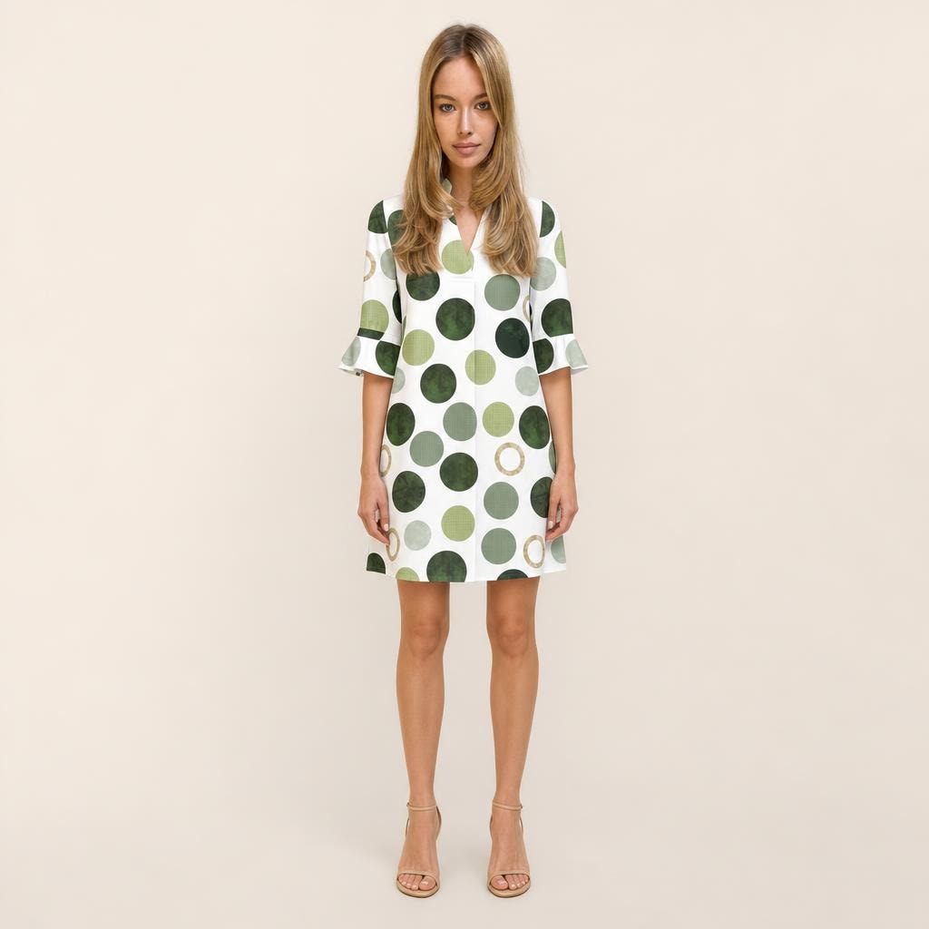 Women's Polka Dot Mini Dress in Green, front view