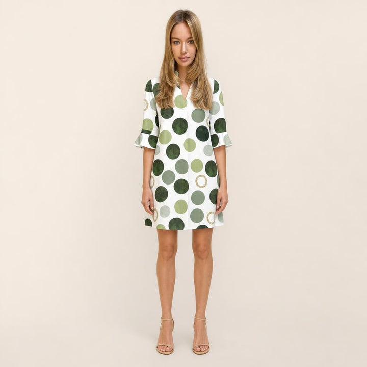 Women's Polka Dot Mini Dress in Green, front view