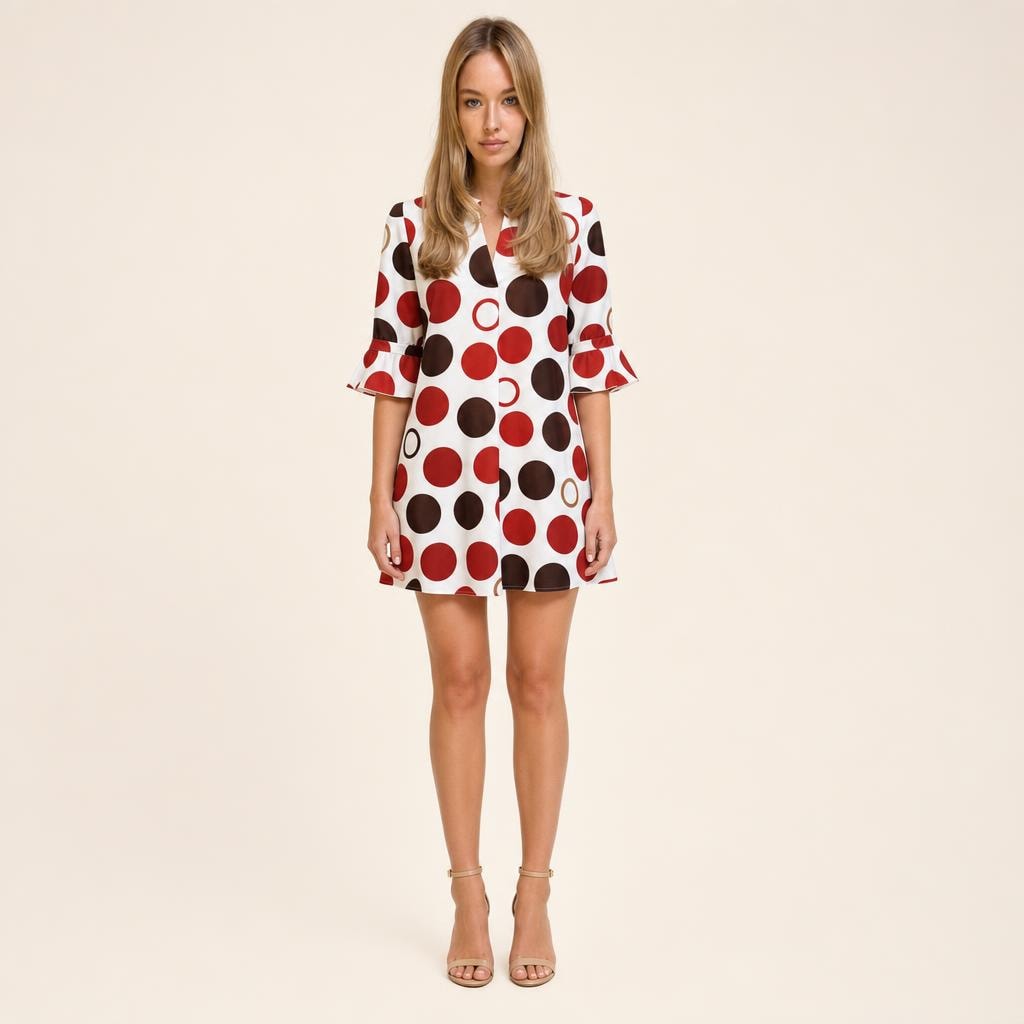 Women's Polka Dot Mini Dress in Red, front view